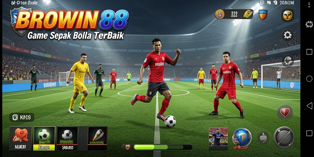 Screenshot gameplay BROWIN88 menampilkan aksi sepak bola yang mendebarkan.
