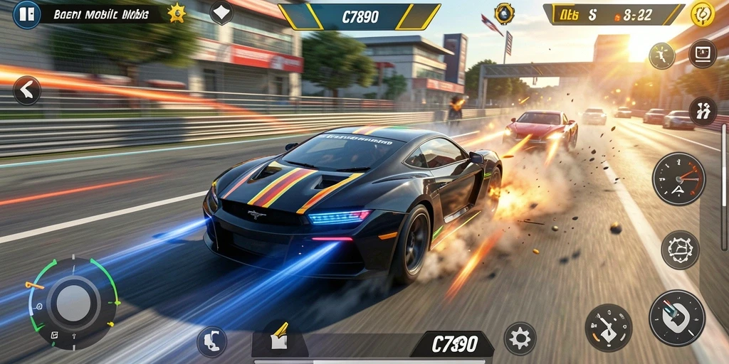 Tangkapan layar dari gameplay C7890 yang menampilkan aksi balapan.