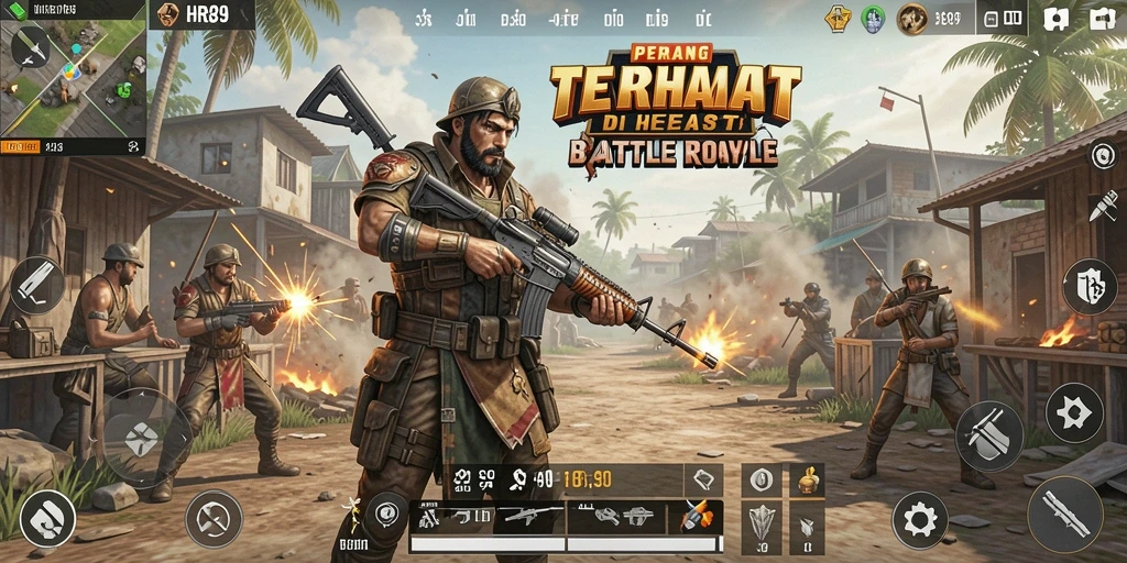 Tampilan gameplay seru HR89 saat berperang di medan Battle Royale.