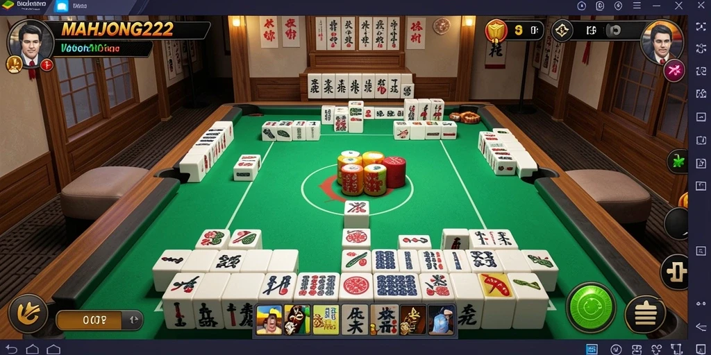 Screenshot gameplay MAHJONG222 menampilkan interaksi musik dan mahjong.